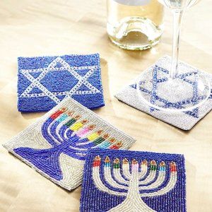SUDHA PENNATHUR Menorah and Star Of David Coasters, Set of 4